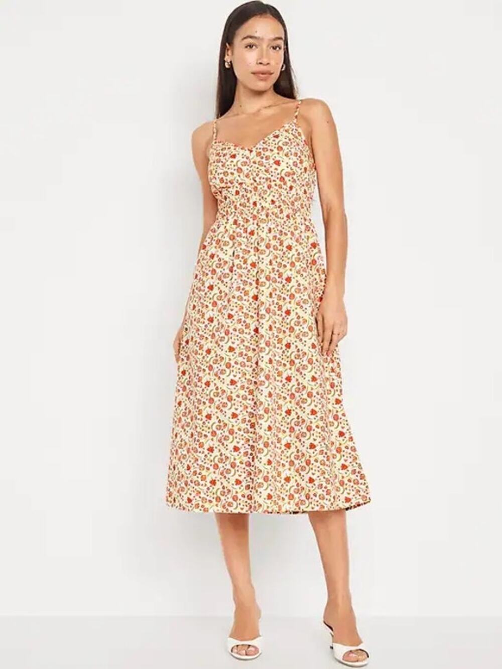 Old Navy Floral Cami Midi Dress Cottagecore Prairie Boho Smocked Waist L
